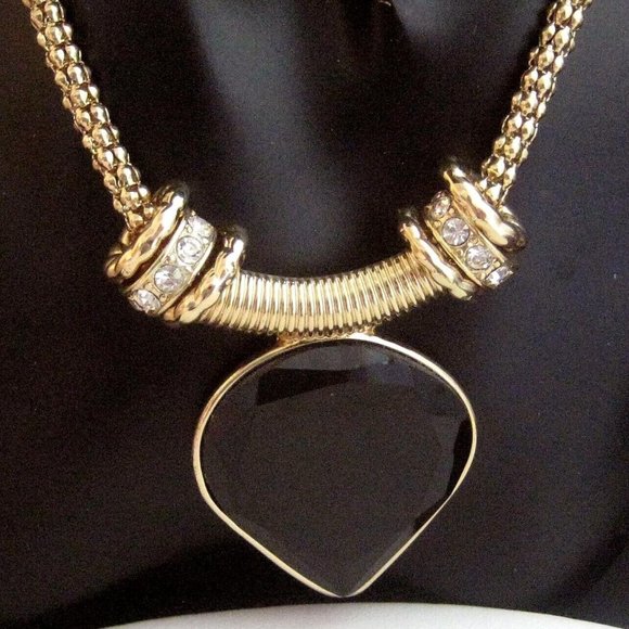 Avon Jewelry - Avon double mesh chain Pendant Necklace goldtone setting rhinestone rondelles